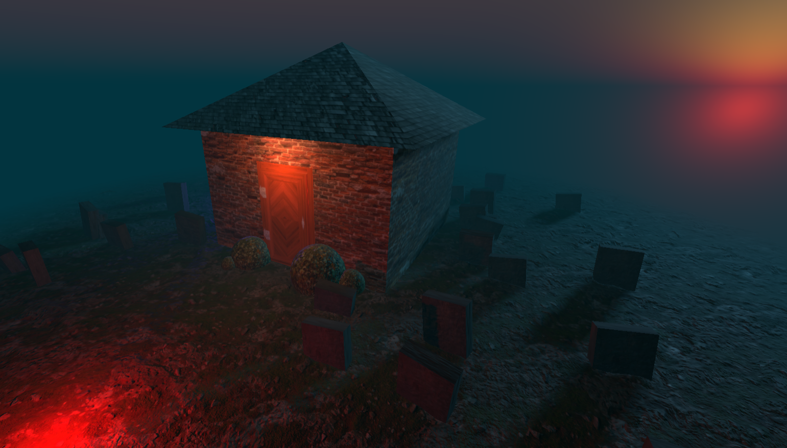 Haunted house 3D scene rendered in the browser