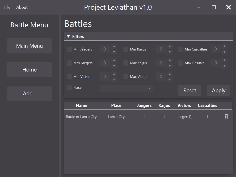 Battle log with filters